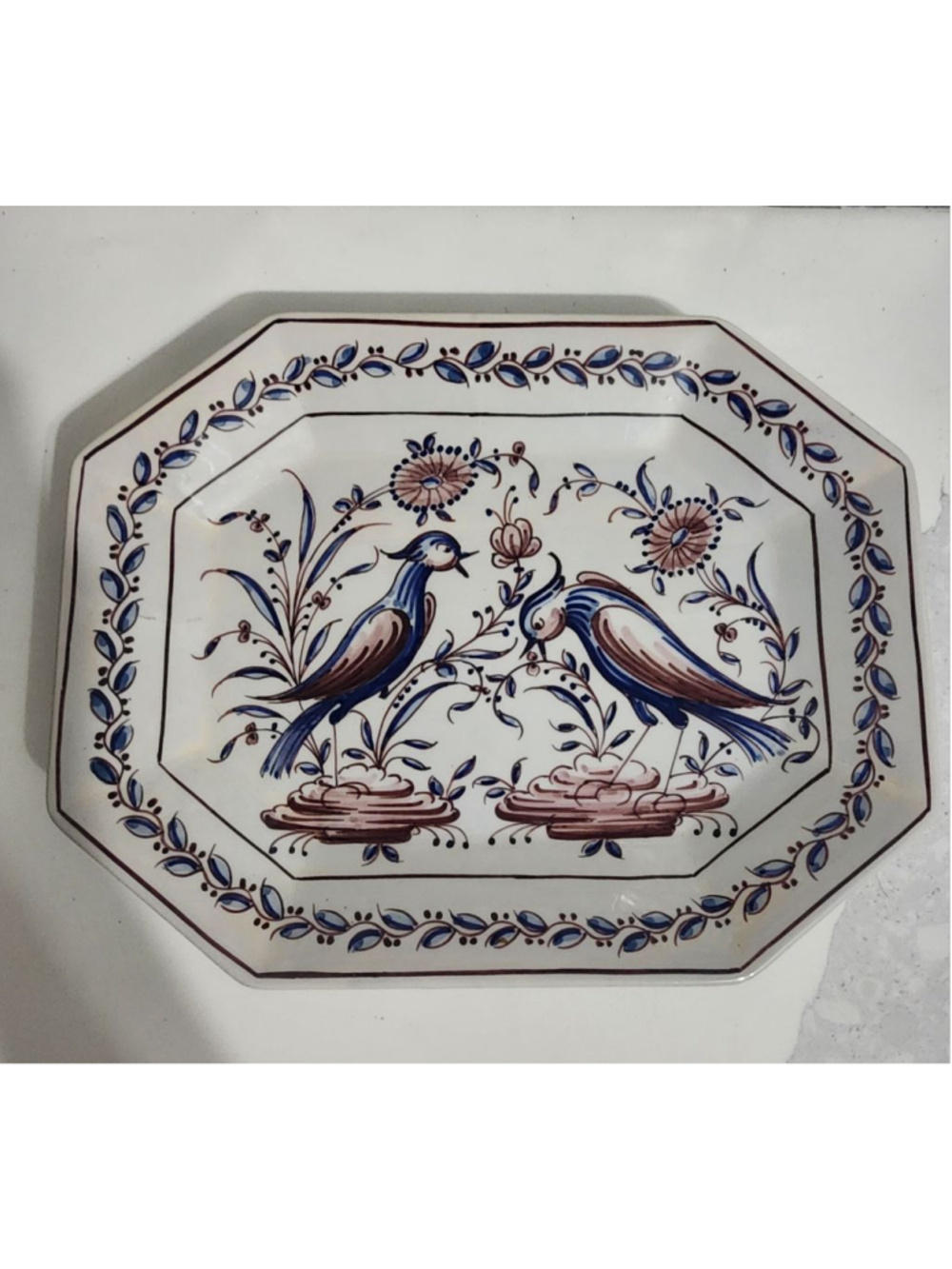 Portuguese Octagon Platter. Hand Painted, Numbered. Vintage